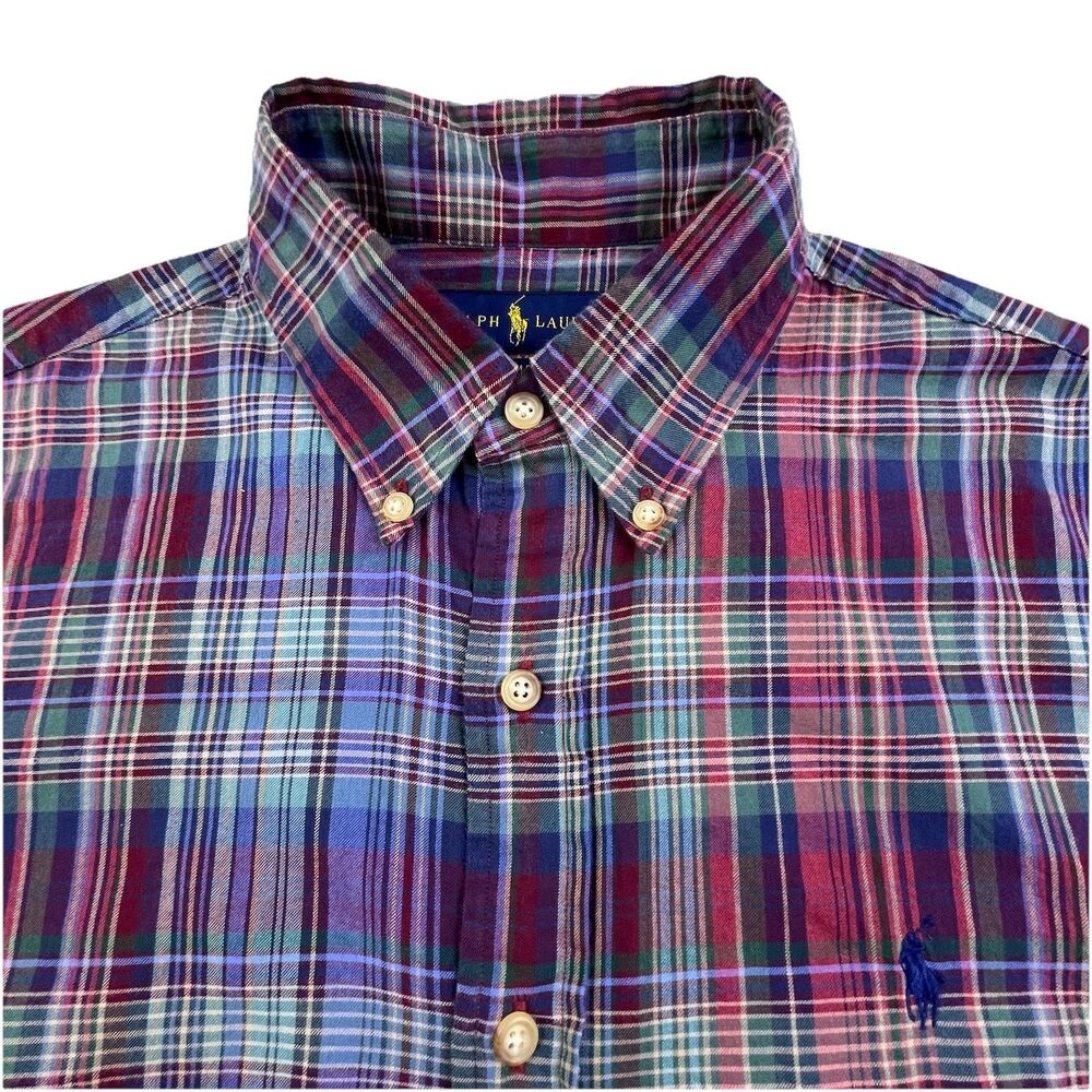 Polo Ralph Lauren Shirt Men’s M Slim Fit Plaid Preppy Oxford Cotton OCBD